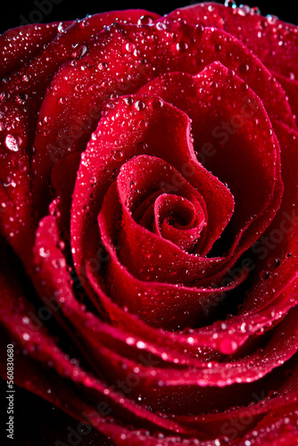 Fototapeta Naklejka Na Ścianę i Meble -  Abstraction Floral macro background. Close-up water drops on one single red rose flower. beauty, flowers, blossom