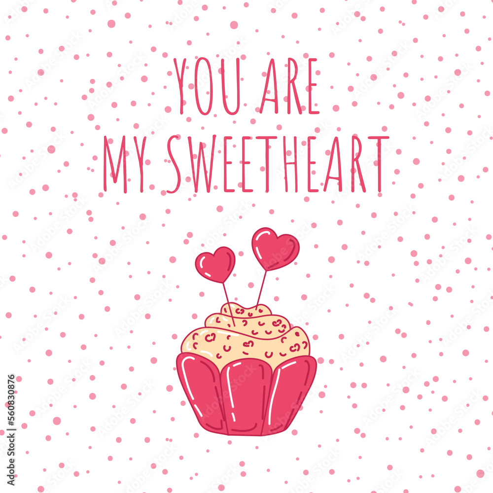 Vector poster, greeting card for the holiday of Valentine's Day. Social media post with cake. You are my beloved one. Sales promotion on Valentine's Day. Declaration of love in pleasant pink tones. Vector poster, greeting card for the holiday of Valentine's Day. Social media post with cake. You are my beloved one. Sales promotion on Valentine's Day. Declaration of love in pleasant pink tones.