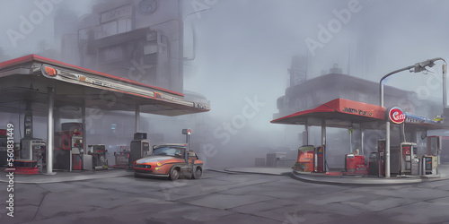 Gas station, beside a road selling fuel for motor vehicles, a petrol station, fueling the car
