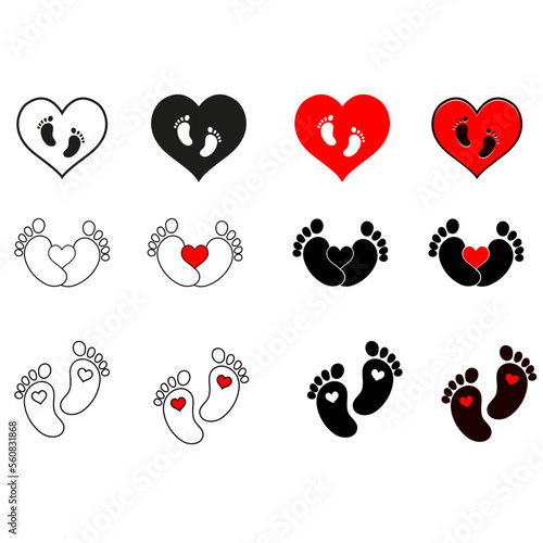 Baby feet icon vector set. Love illustration sign collection. Newborn symbol or logo.