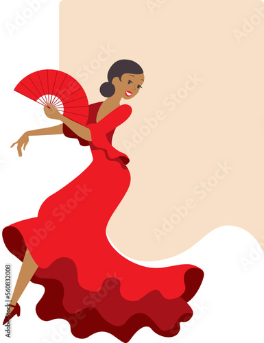 Woman dancing flamenco in Spanish traditional dress