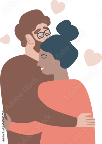 Young loving couple standing hugging each other. Valentine day concept