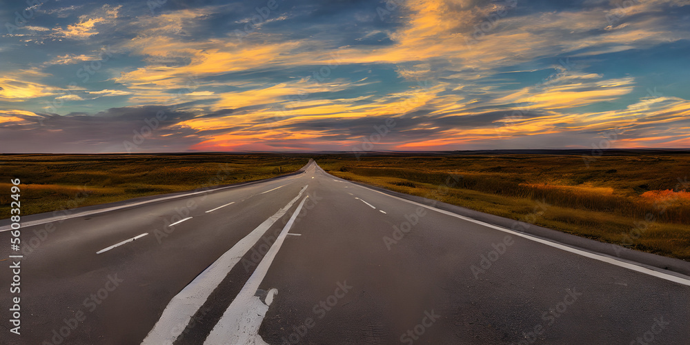 driving on the highway at sunset, road in the middle of nowhere, highway at night