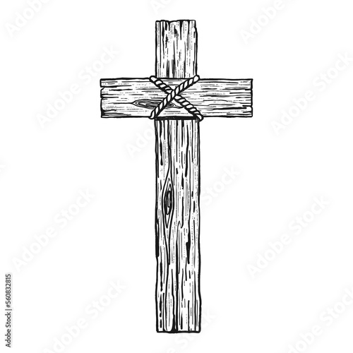 Hand-drawn vector illustration for Easter. Wooden cross. A symbol of the crucifixion and resurrection of the Lord Jesus Christ.