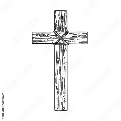 Hand-drawn vector illustration for Easter. Wooden cross. A symbol of the crucifixion and resurrection of the Lord Jesus Christ.