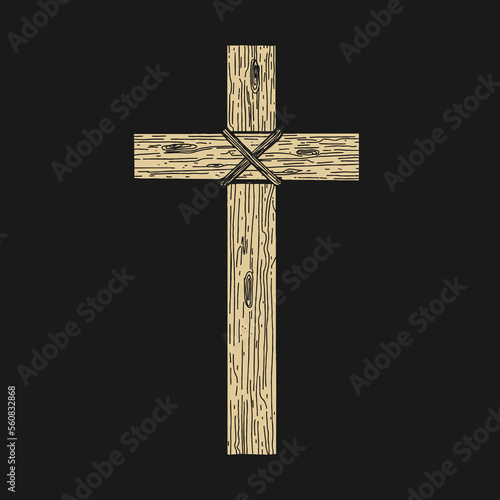 Hand-drawn vector illustration for Easter. Wooden cross. A symbol of the crucifixion and resurrection of the Lord Jesus Christ.