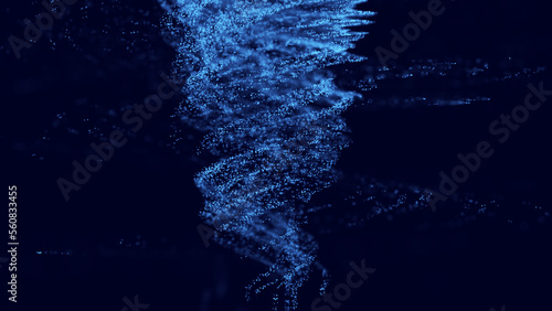 Fototapeta Naklejka Na Ścianę i Meble -  Digital tornado blue wave with dots on the dark background. The futuristic abstract structure. Big data visualization. 3D rendering.