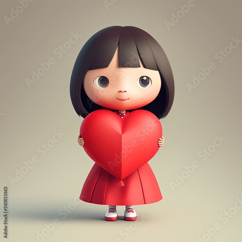 Cute Cartoon Asian Girl Hol...