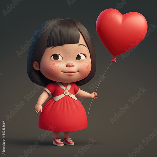 Cute Cartoon Asian Girl Hol...