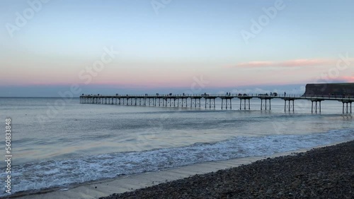 Pier at sunset at Saltburn by the Sea in January, North Yorkshire, England, United Kingdom