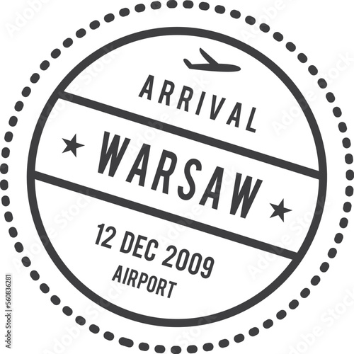 Arrival stamp. International flight passport control mark