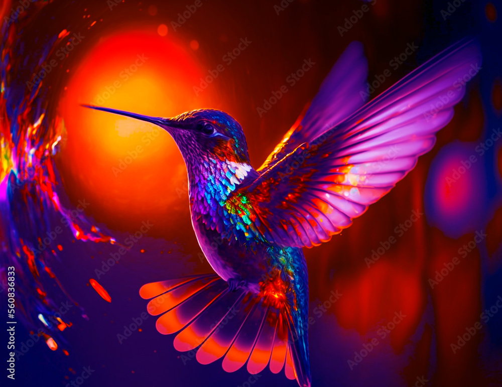 Fototapeta premium hummingbird flying and flower and sun