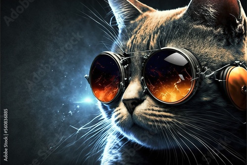 cat with sunglasses color illustration © valentina