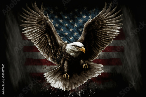 american bald eagle with flag