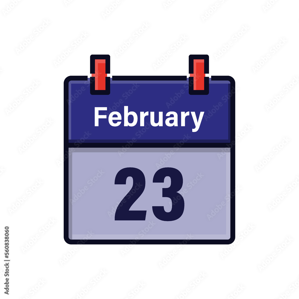 February 23, Calendar icon. Day, month. Meeting appointment time. Event schedule date. Flat vector illustration. February 23, Calendar icon. Day, month. Meeting appointment time. Event schedule date. Flat vector illustration.