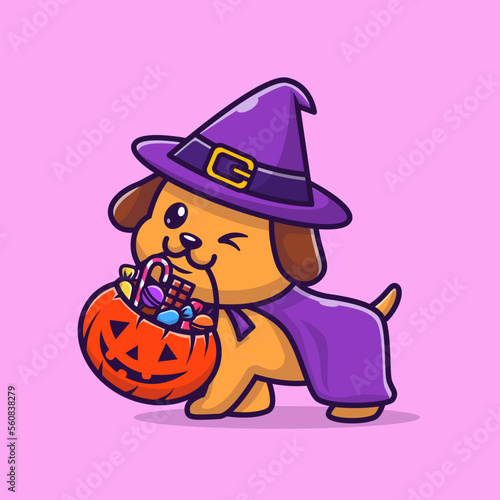 Cute Wizard Dog Bring Pumpkin Halloween Cartoon Vector
Icon Illustration. Animal Holiday Icon Concept Isolated
Premium Vector. Flat Cartoon Style