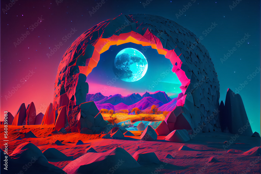 Fototapeta premium a futuristic mountain in space created with generative ai technology
