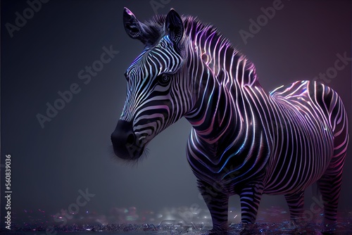 Neon psychic wave zebra animal created with generative ai technology