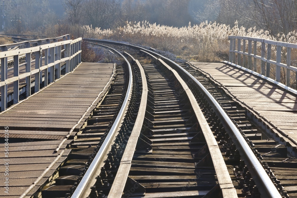Railway curve over a bridge