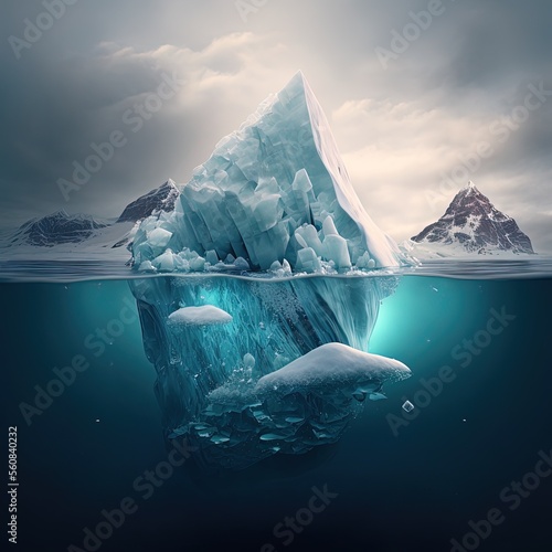 iceberg in water, melting iceberg, dangerous titanic iceberg, blue iceberg Antarctica, arctic, snow, snowing © Layerform