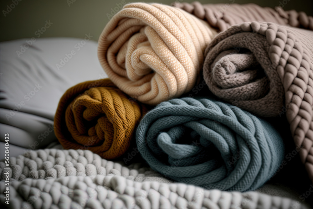 Wool natural clothes scarf knit texture cozy, warm, wool fabric close-up Wool natural clothes scarf knit texture cozy, warm, wool fabric close-up