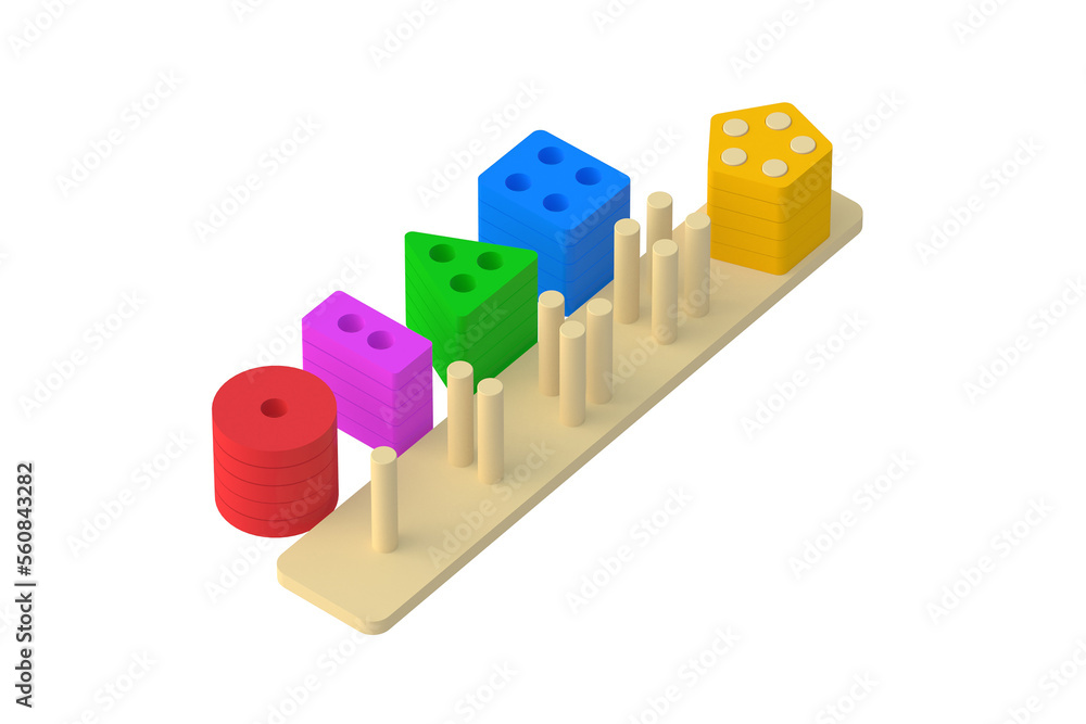 Sorter with geometrical figures for preschool education isolated on white background. Educational logic toys. Montessori games Sorter with geometrical figures for preschool education isolated on white background. Educational logic toys. Montessori games