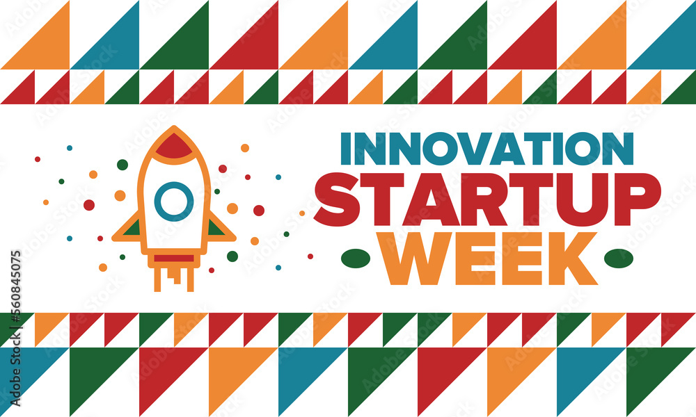 Obraz premium Innovation Startup Week. Business event for make future success. Technology development startups, searching financial and sponsorship. Creative marketing strategy for company. Vector rocket