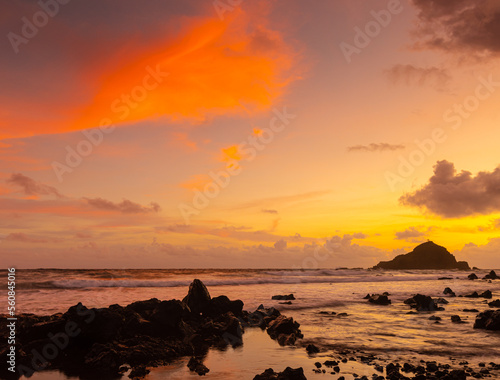 Reflection In Tide Pool at Koki Beach With Alau Island in The Distance, Koki Beach Park, Hana, Maui, Hawaii, USA photo