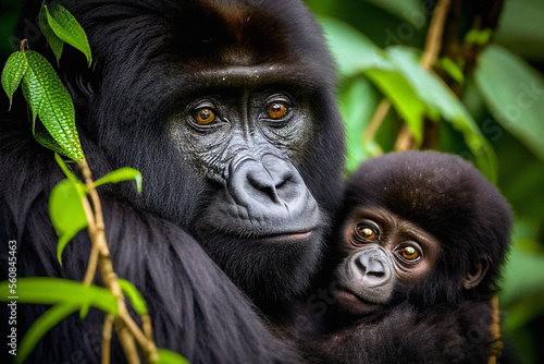 Mother & Baby Mountain Gorillas (Endangered) - Generative Ai © Ai Inspire