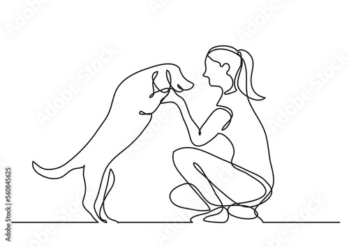 continuous line drawing happy pet lover with dog - PNG image with transparent background