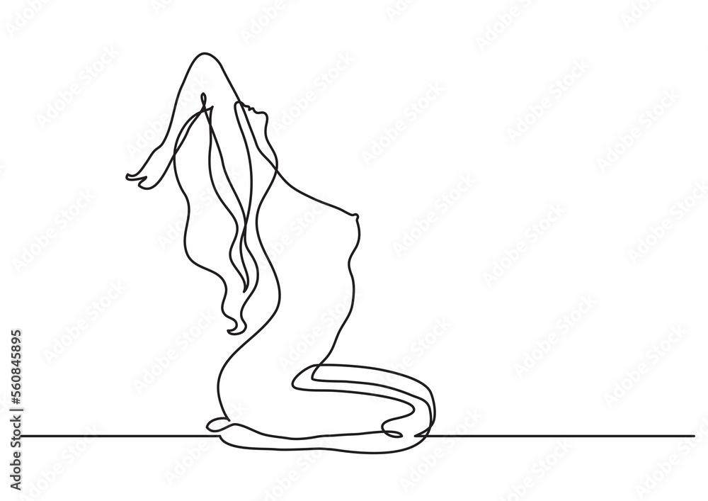 continuous line drawing naked woman sitting on her knees - PNG image with transparent background