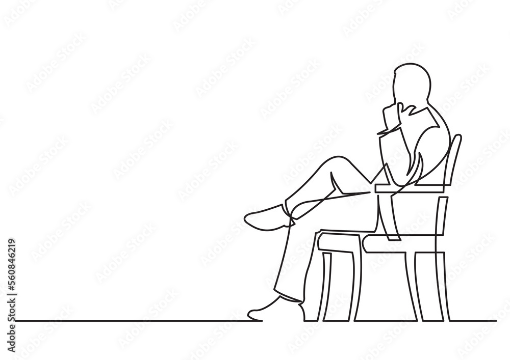 continuous line drawing sitting thinking - PNG image with transparent background