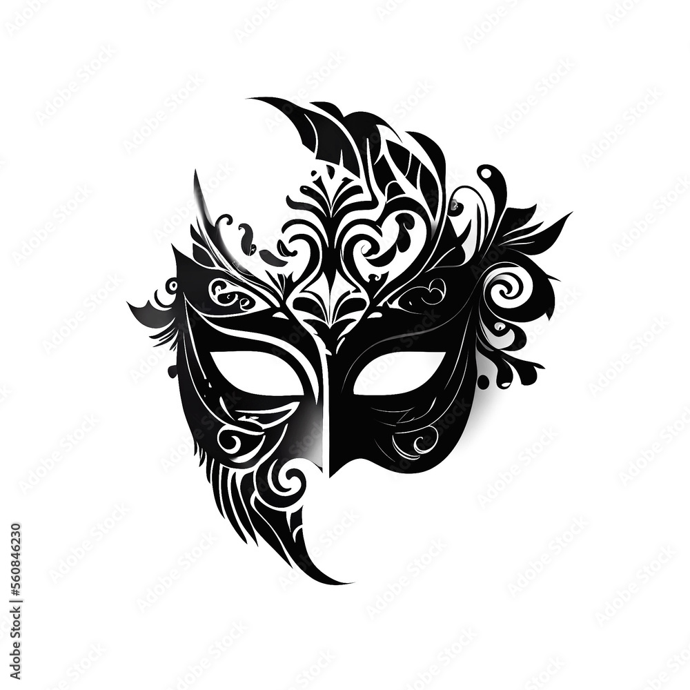Black vector illustration of a venetian carnival mask isolated on a white background.