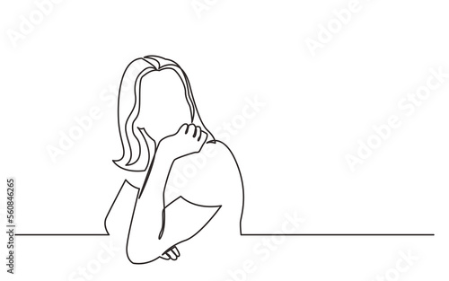 continuous line drawing sitting young woman in dreamy mood - PNG image with transparent background