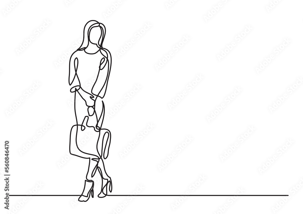 continuous line drawing standing woman with handbag - PNG image with transparent background continuous line drawing standing woman with handbag - PNG image with transparent background