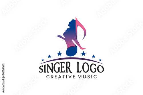 Singing woman silhouette design combined with tone icon for singer logo and woman voice
