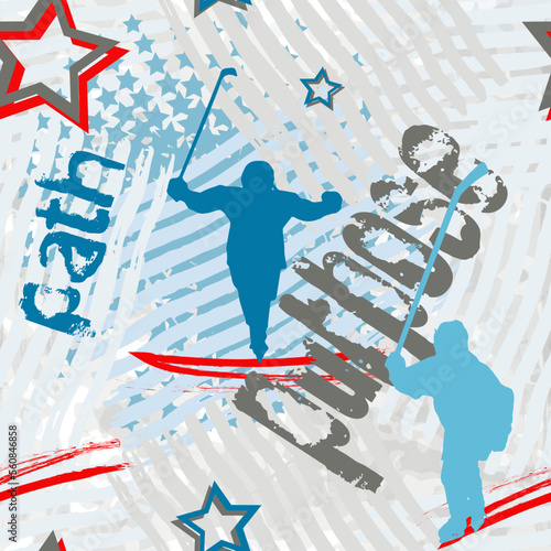 Child hockey player winners with a clubs raised up