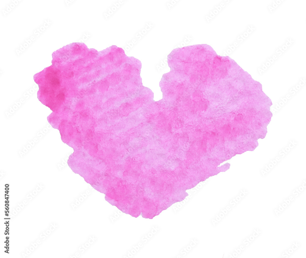 single hand-painted watercolor pink heart, white background