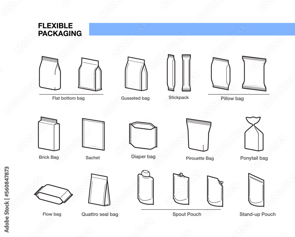 Set Of Types Of Flexible Packaging Infographics Icons Vector set-of-types-of-flexible-packaging-infographics-icons-vector