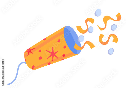 Party popper with confetti cartoon vector illustration. Celebration party holidays attribute clipart isolated on white background.