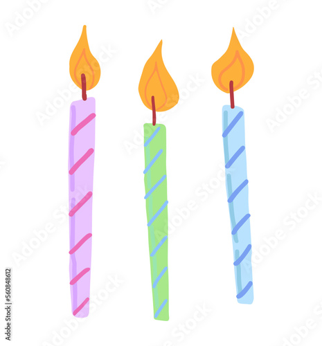 Birthday candles cartoon vector illustration. Celebration party holidays attribute clipart isolated on white background.