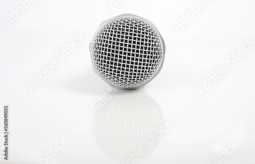 Gray microphone head white background