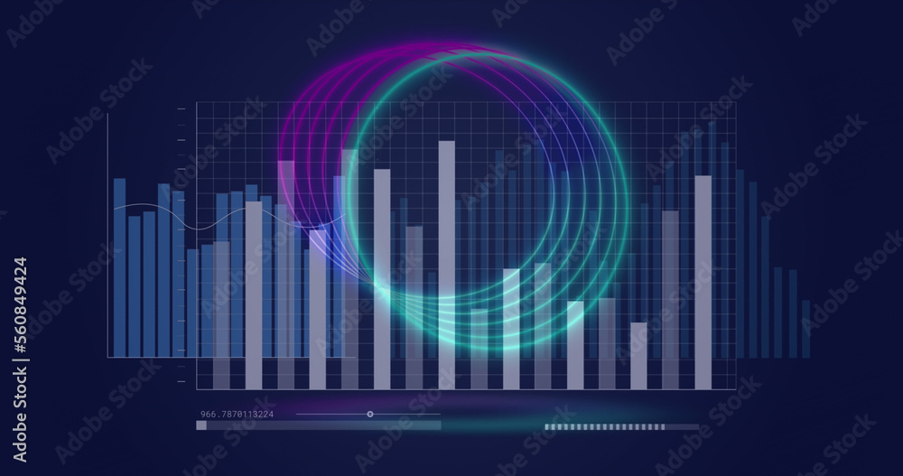 Composition of data processing over shapes on blue background Composition of data processing over shapes on blue background