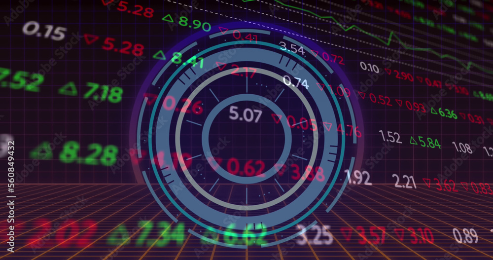Image of stock market over scope scanning Image of stock market over scope scanning