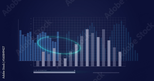 Composition of data processing over shapes on blue background