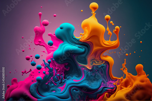 abstract ai generated background illustration of a colored floating liquid in the trend colors pink, orange and blue