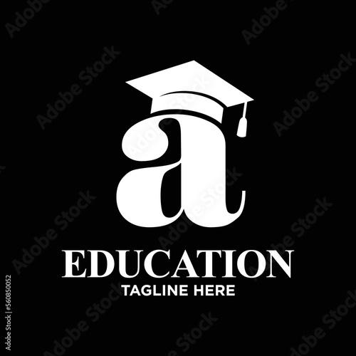 Letter A Graduation Hat Logo Design Template Inspiration, Vector Illustration.