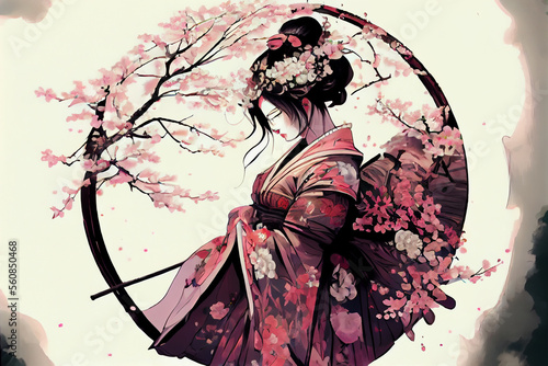 Anime Geisha beauty 3d rendering ai creative Artwork Fantasy not real Person!