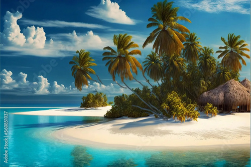 island paradise  with palm trees  white sand beaches and crystal blue water  generative ai
