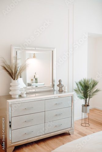 Details of high end home design with exquisite furniture, wooden floors and modern carpet